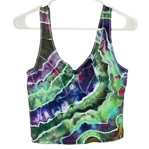 Upcycled Tank Top Women Size Medium Bustier Crop Corset Geode Purple Handmade